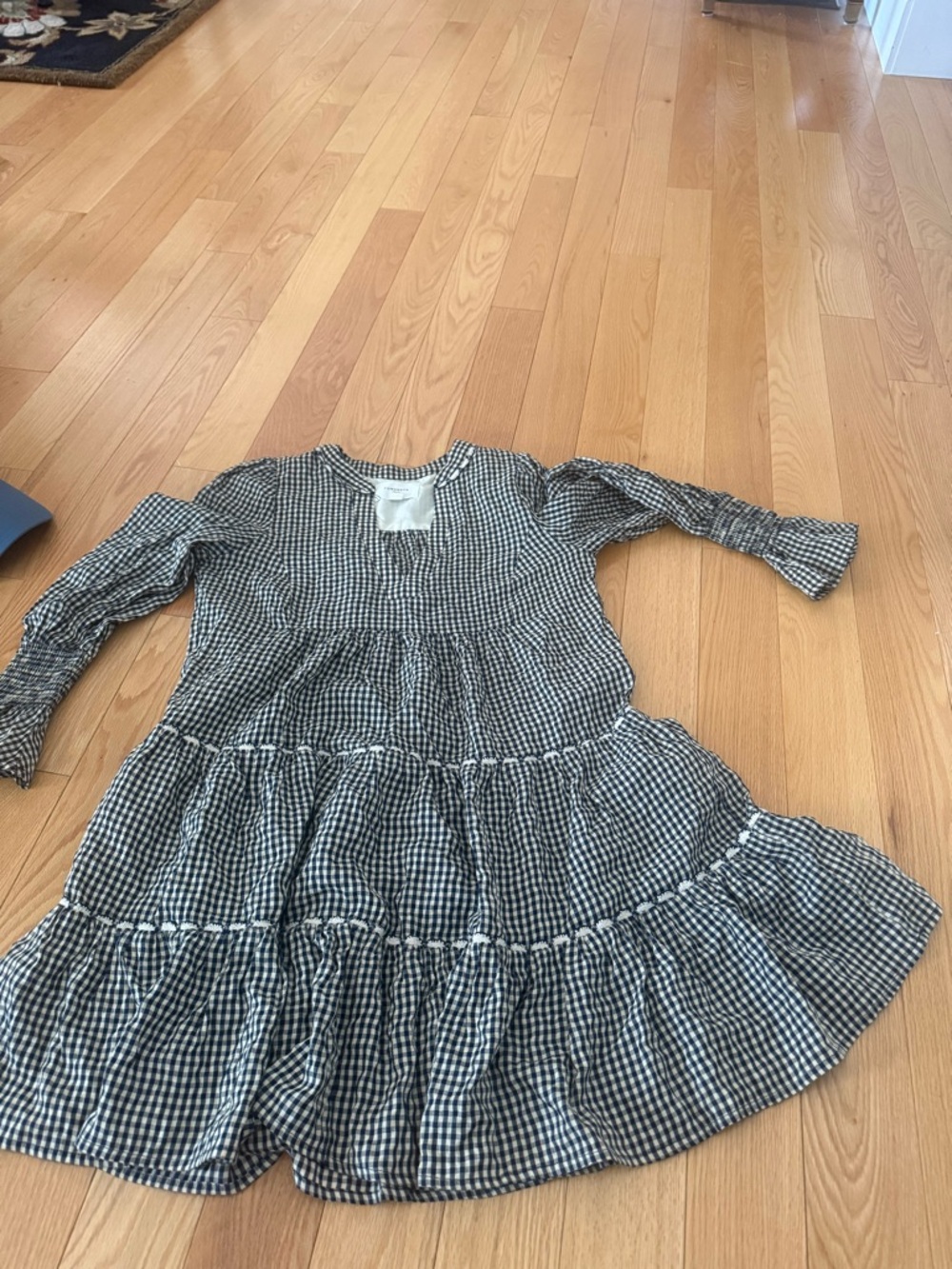 Womens Navy and Cream Gingham Tiered Dress